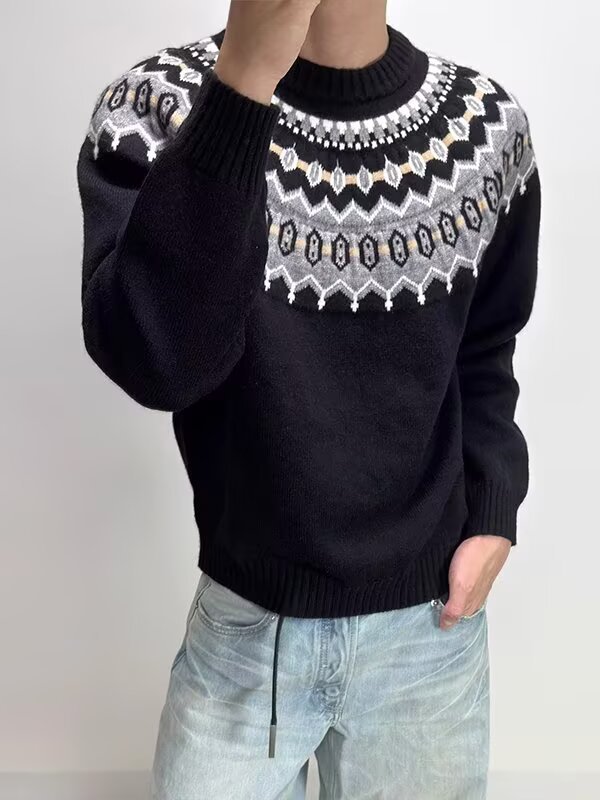 Casual Laid-back V-neck Knit Sweater For Men In Solid Colors