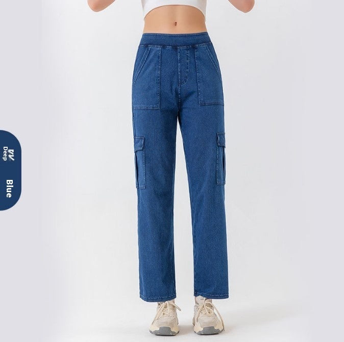 Dame Wide Leg Sportsjeans med Lommer
