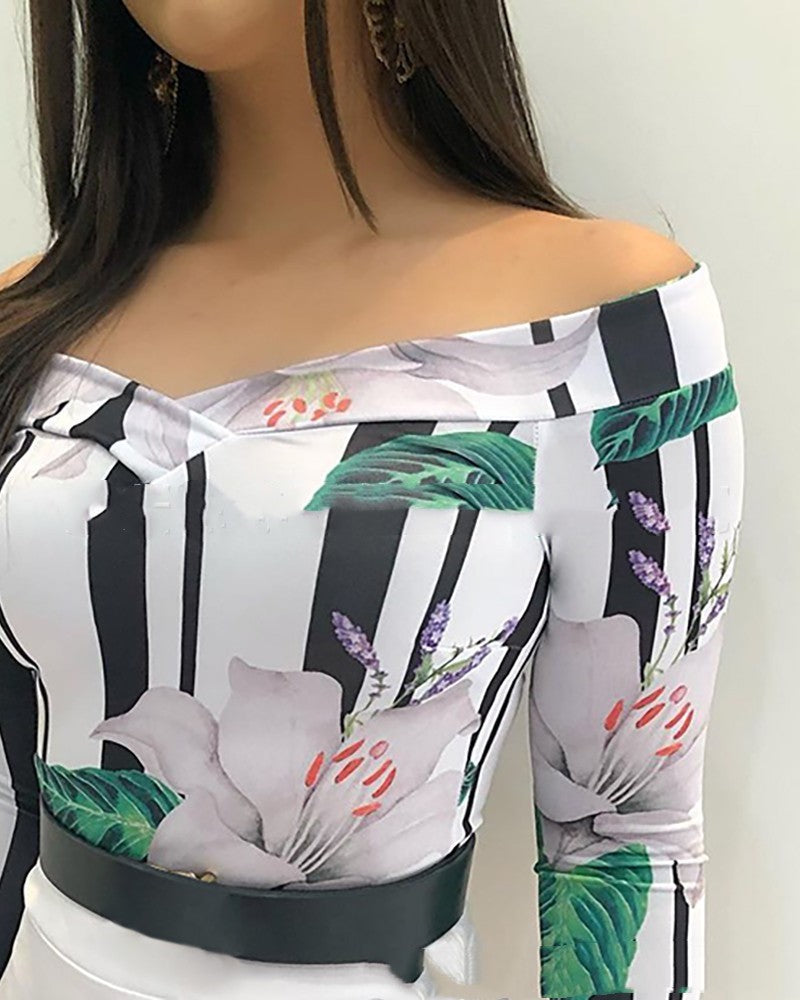 Sheath Off-shoulder Long Sleeve Short Dress Suit
