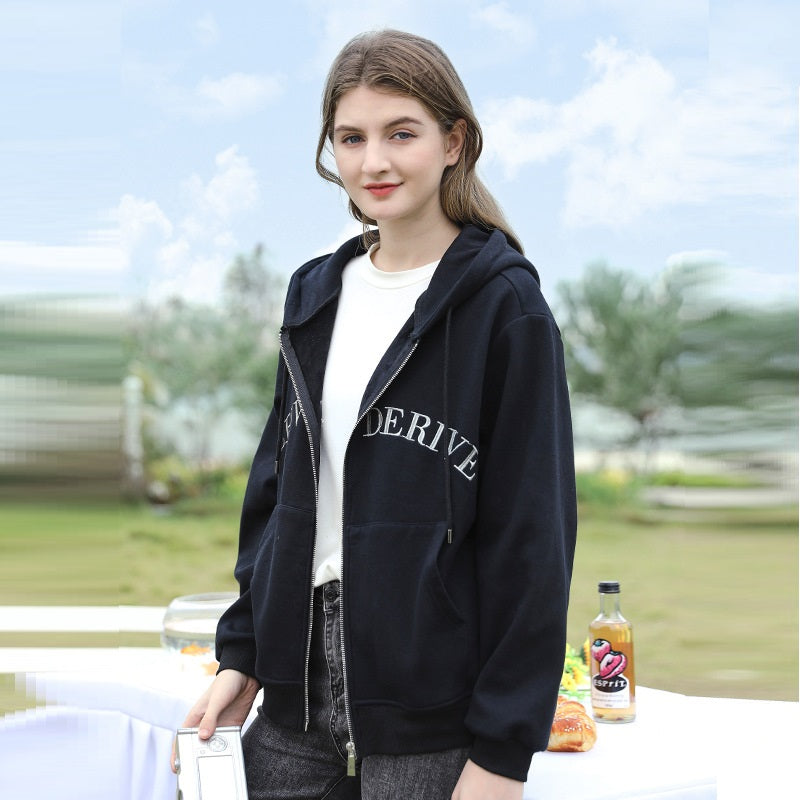 Women's Fashion Loose Cotton Korean Letter Embroidered Coat