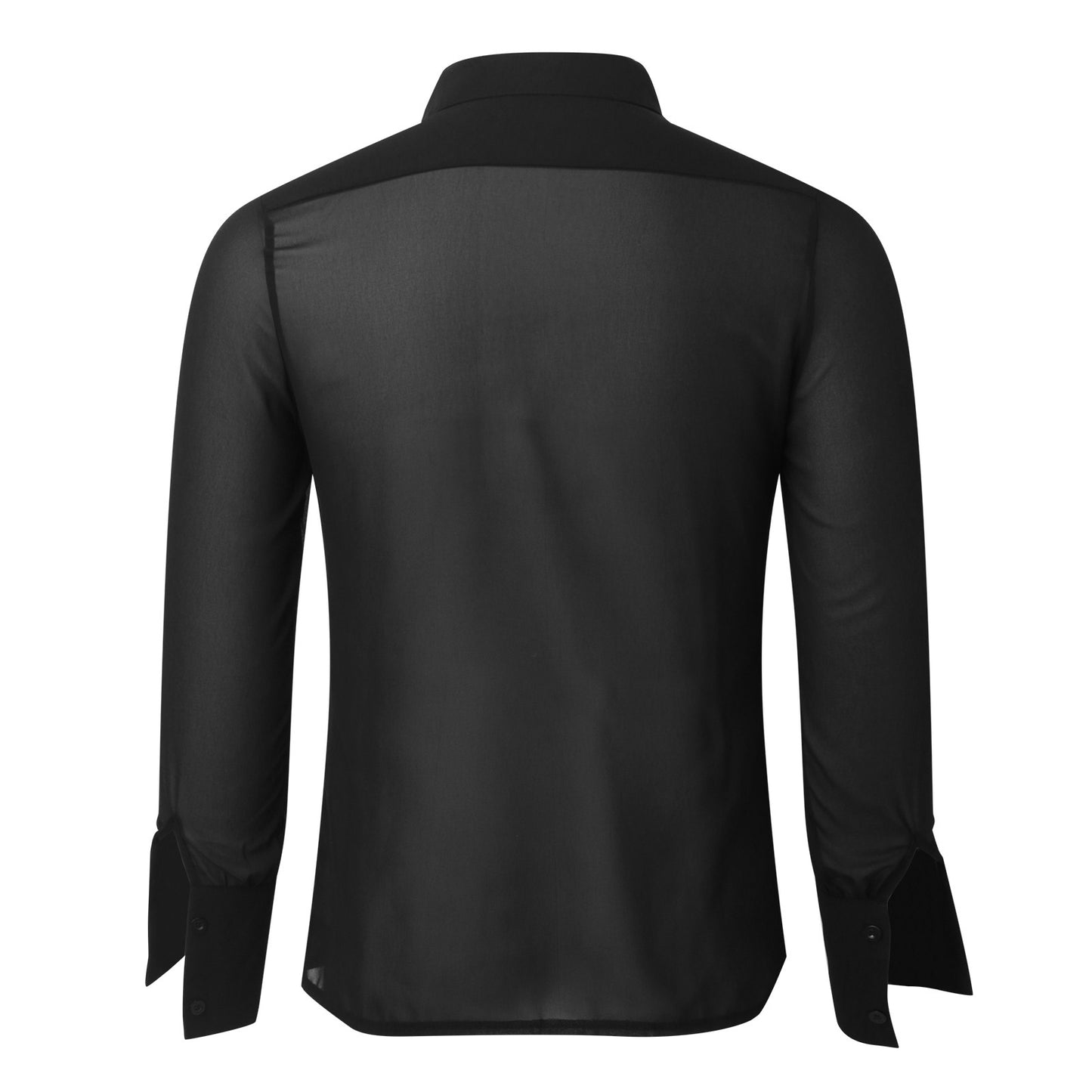 Sort Tynd Gennemsigtig Chiffon Slim Skjorte til Mænd