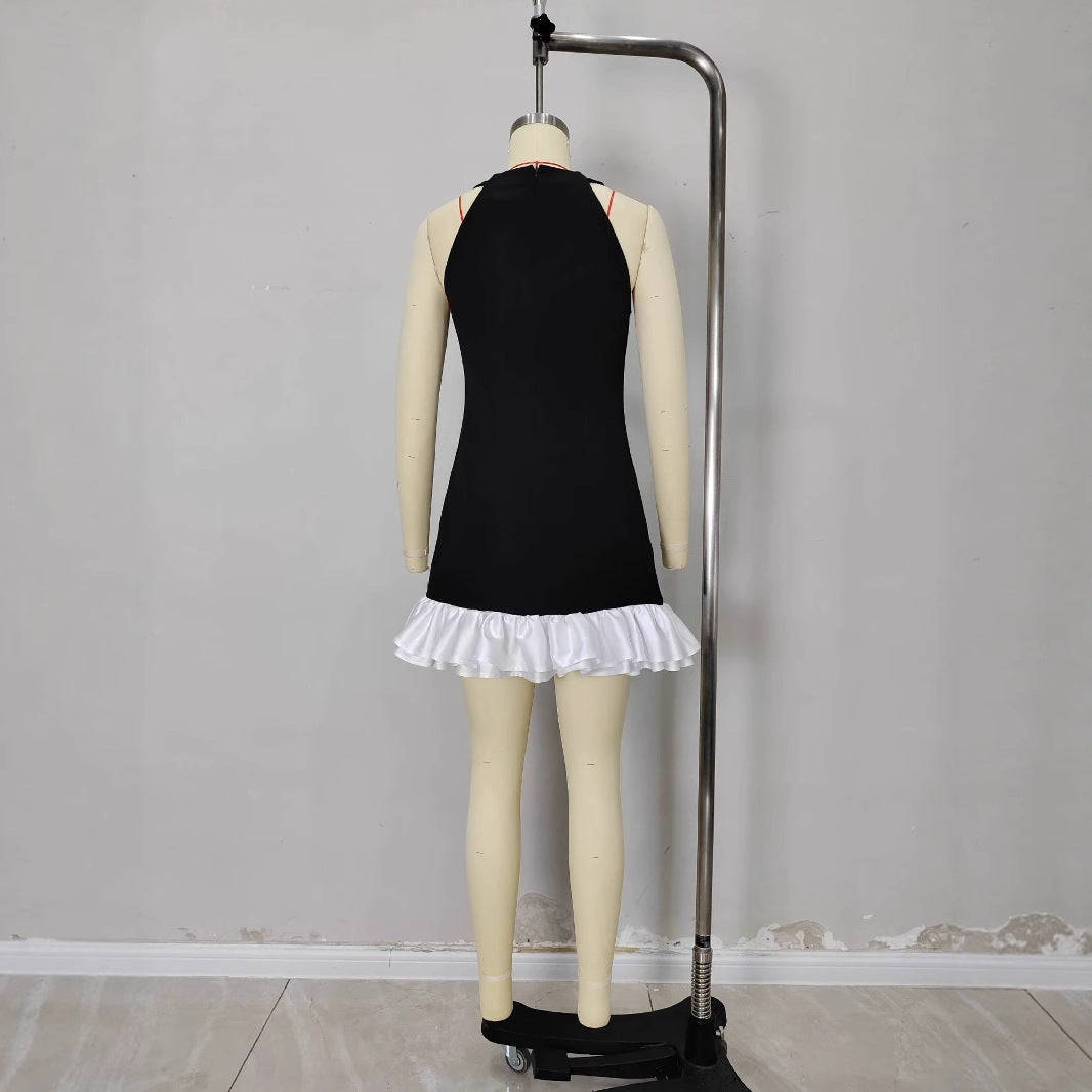 Womens Sleeveless Black Camisole With Starry Print A Line Patchwork Dress