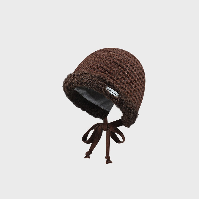Cute Strap Plush Thickened Warm Knitting Wool Hat