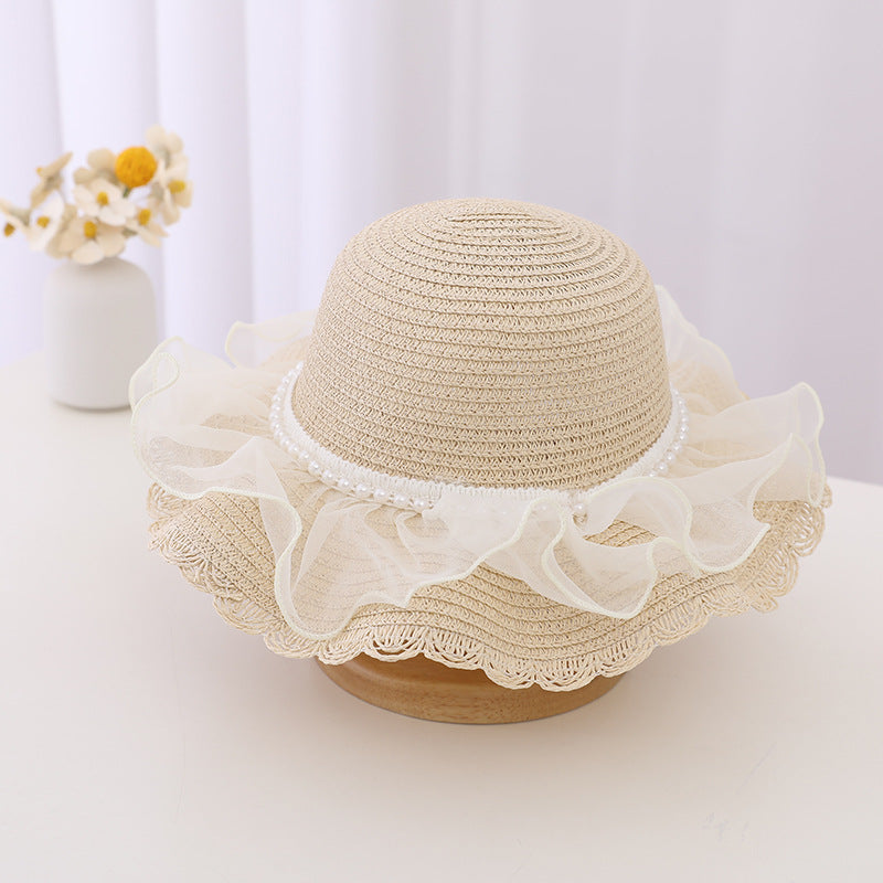 Children's Fashion Lace Pearl Straw Sun Hat