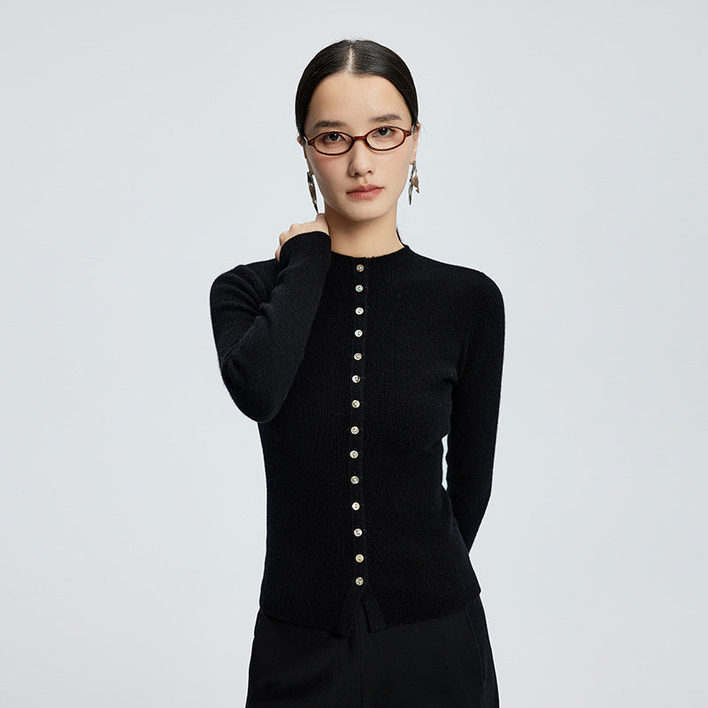 Half-high Collar Cashmere Cardigan Women's Slim-fit Short Sweater