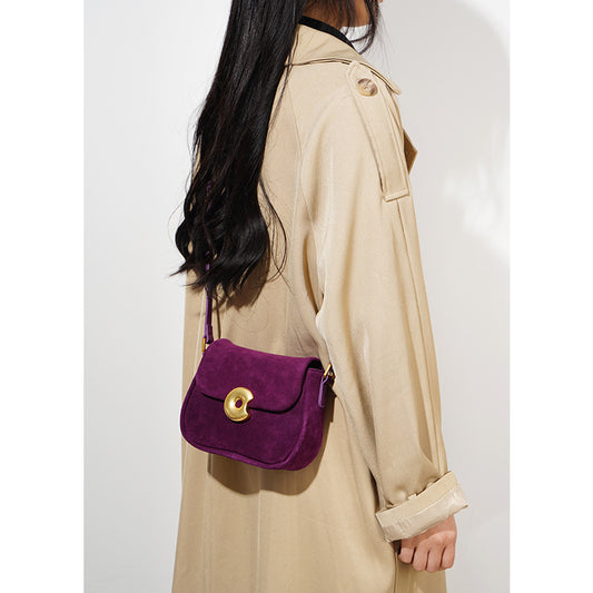 Fashion Retro Ægte Læder Saddle Bag Enkel Skuldertaske Crossbody Klassisk All-match