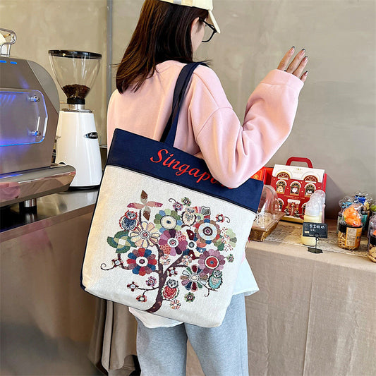 Embroidered Twine Belt Large Capacity Shoulder Bag