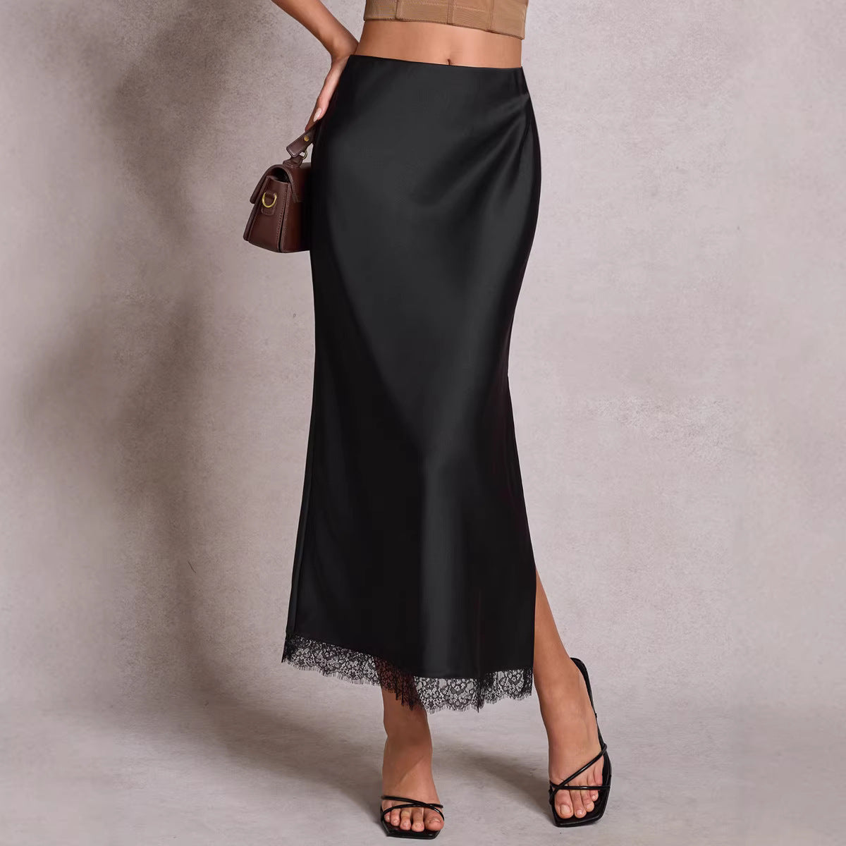 Lace Split High-Waist Elastic Sexy Bodycon Maxi Dress