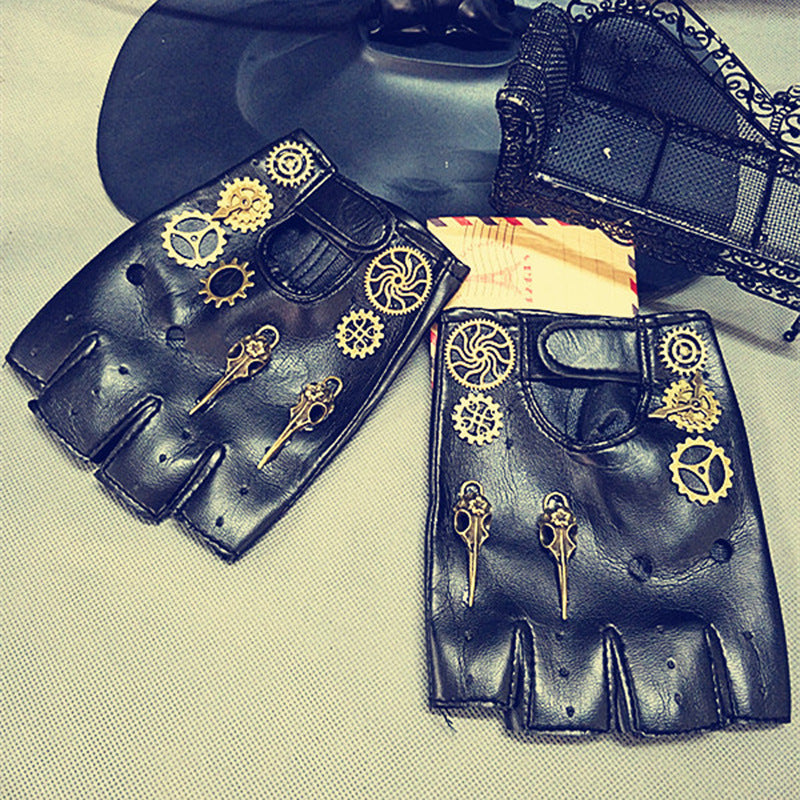 Women's Black Stylish Gothic Rose Bow Gloves