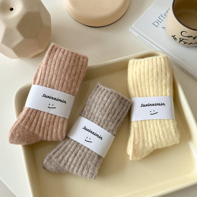 Womens Thickened Fleece-Lined Wool Mid-Calf Socks