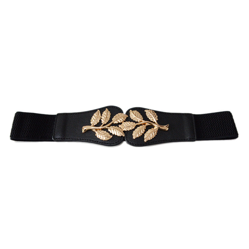 Ladies Allmatch Decorative Leaf Elastic Elastic Waistband
