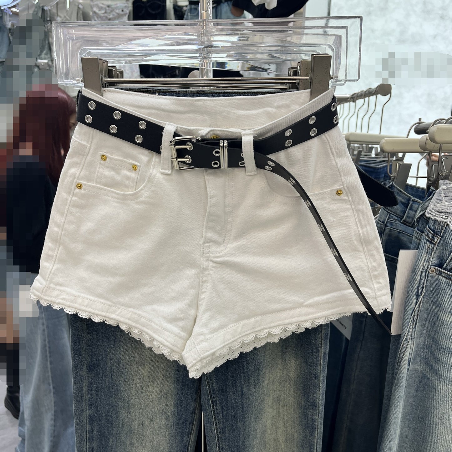 Lace Edge Stitching Sweet Chic Denim Shorts
