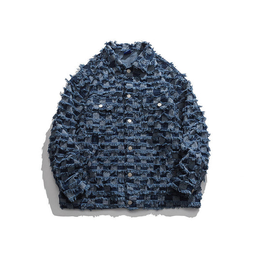 Checkerboard Denim Shearing Lapel Jacket