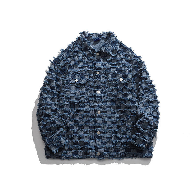 Checkerboard Denim Shearing Lapel Jacket
