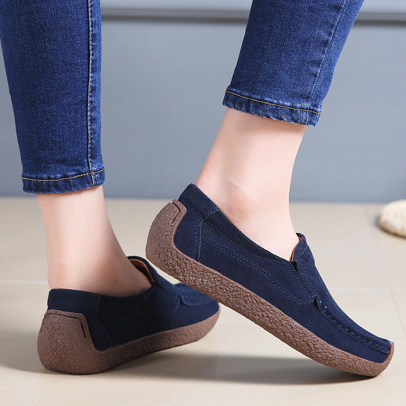 Mode loafers med rund tå afslappede alsidige ensfarvede flade sko slip-on hyggelige sko