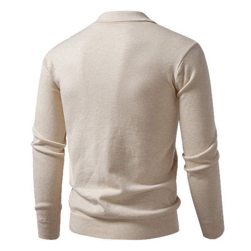 Ny Snoet Blomster Herre Trendy Cardigan Ensfarvet Polo Krave Striktrøje Herre