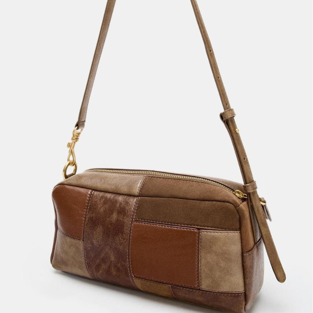 Fashionable Color-Block Patchwork Retro Shoulder And Clutch Bag