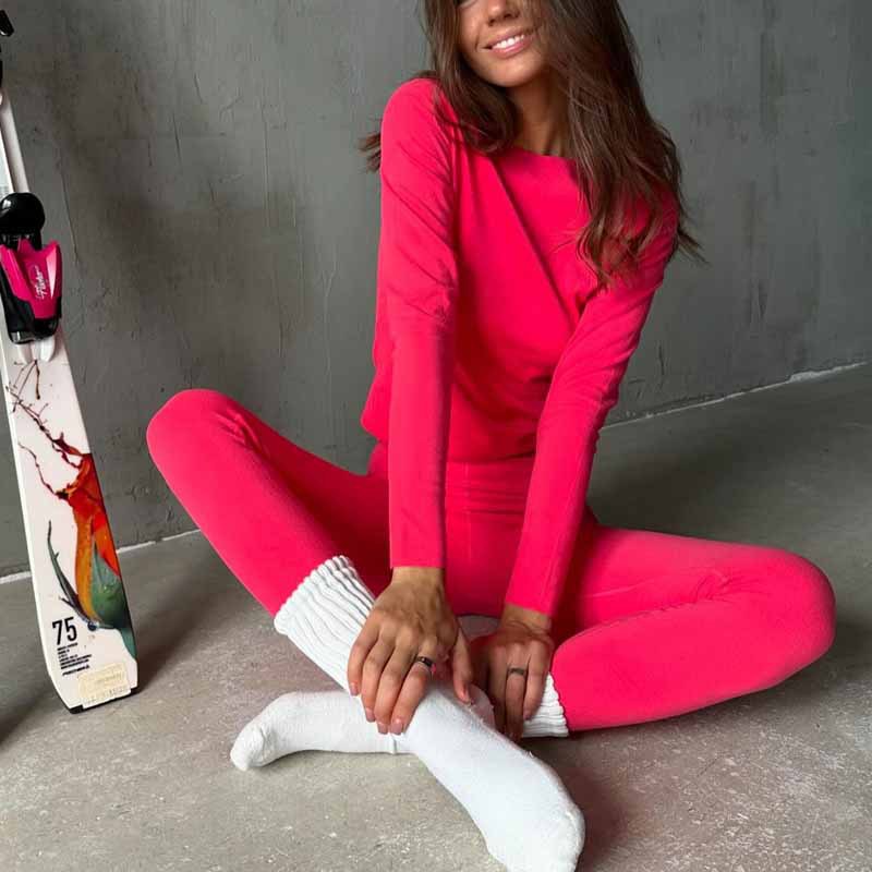 Womens Slim-Fit Long-Sleeve Top And Pants Sports Suit