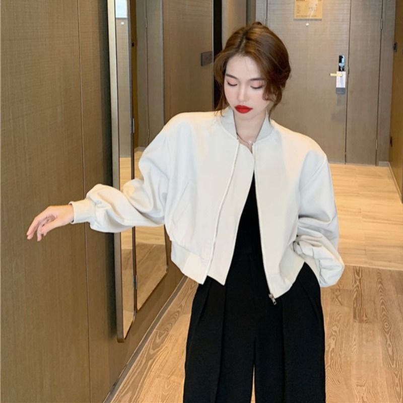 Women's Versatile Stand-up Collar Baseball Jacket For Spring And Autumn