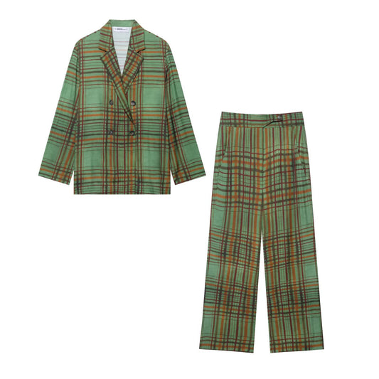 European And American Style Draping Effect Suit Jacket Bell-bottom Pants Suit