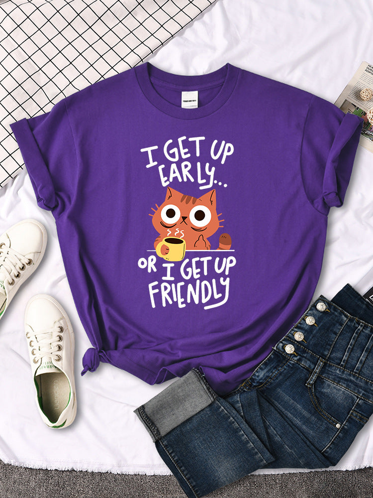 Womens Casual Crew-neck Printed All-match Short-sleeve Top