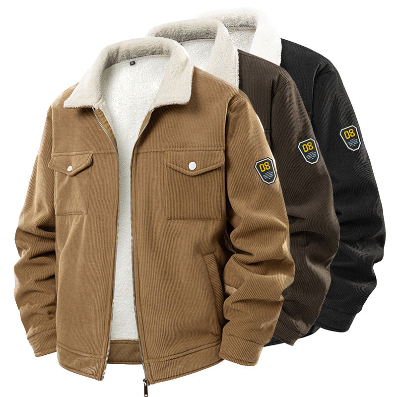 Fleece-lined Thickened Fashionable Lapel Workwear Lambswool Men's Coat