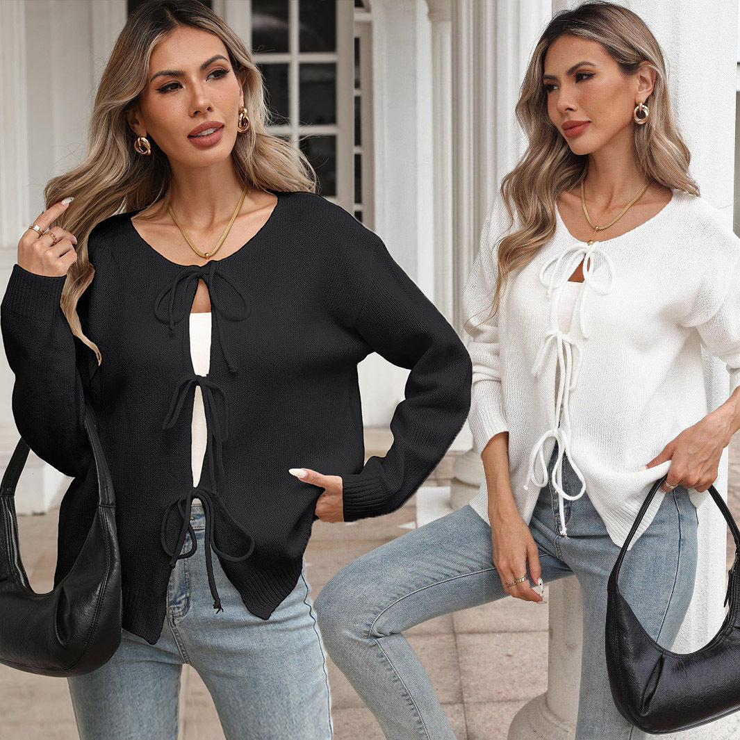 Bow Bandage Outer Casual Sweater Cardigan