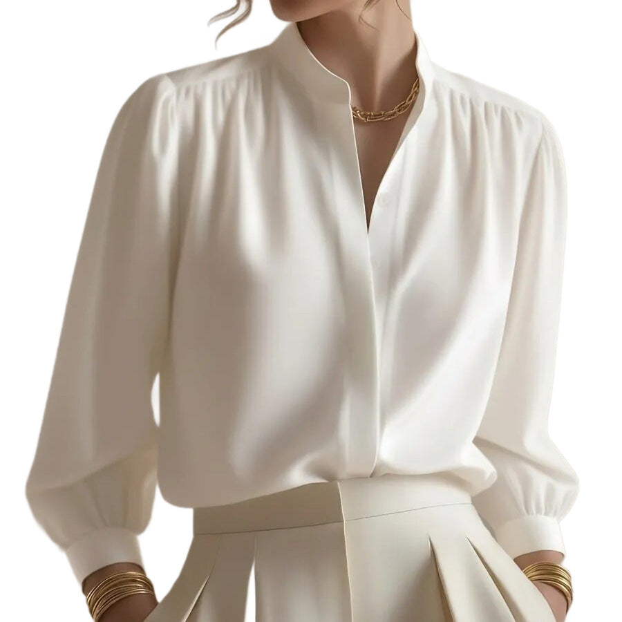 Blue, Relaxed-fit Workwear Top With A Stand-up Collar And A Luxurious Silk-like Texture