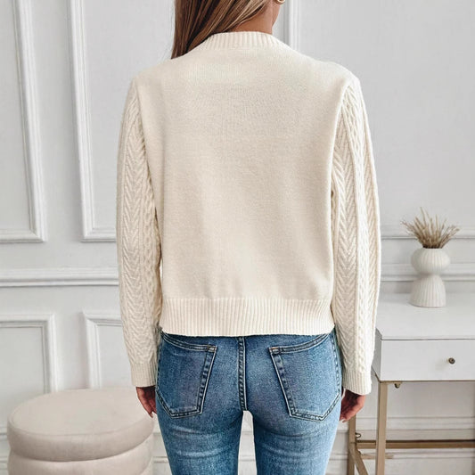 Strikket cardigan til kvinder med snøre og snoet mønster, enkel sweater