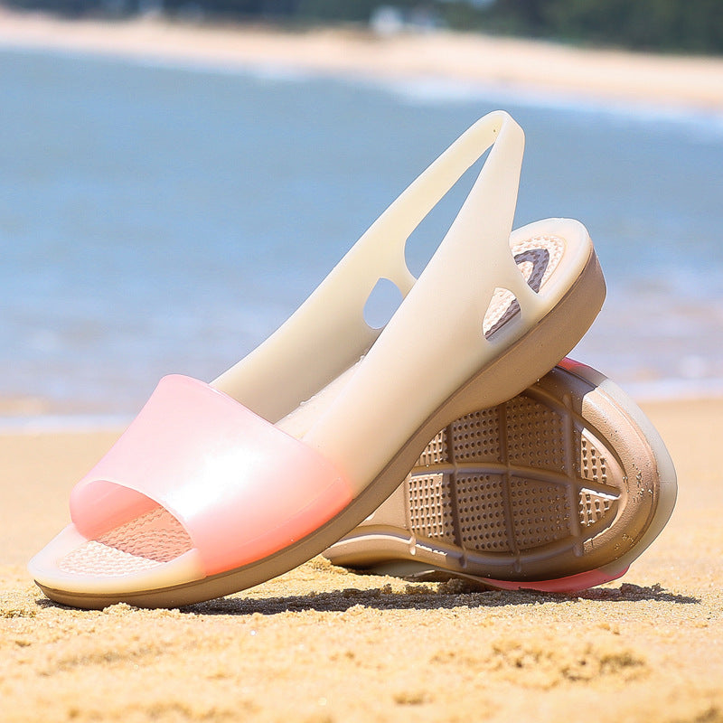 Forår Og Sommer Nye Jelly Sko HY Dame TPU Flade Skridsikre Jelly Slippers Mode Hul Sandaler