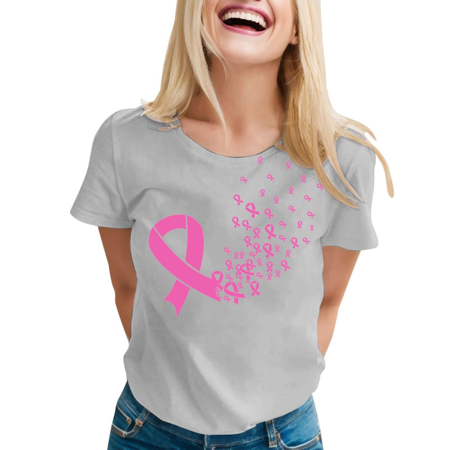 Women's Ribbon Printing Short Sleeve T-shirt Top