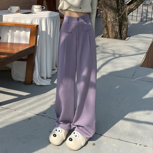 Casual High Waist Drooping Suit Mopping Purple Pants