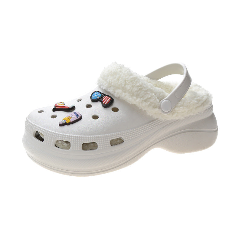 Plush Thick Soled Baotou Sponge Cake Two Wear Cotton Slippers