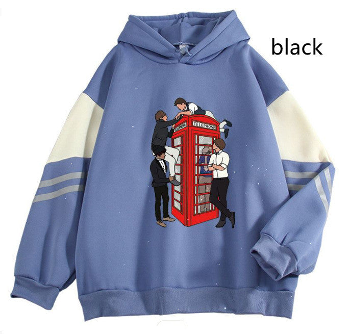 New Cartoon Anime Long Sleeve Casual Loose Contrast Color Hoodie
