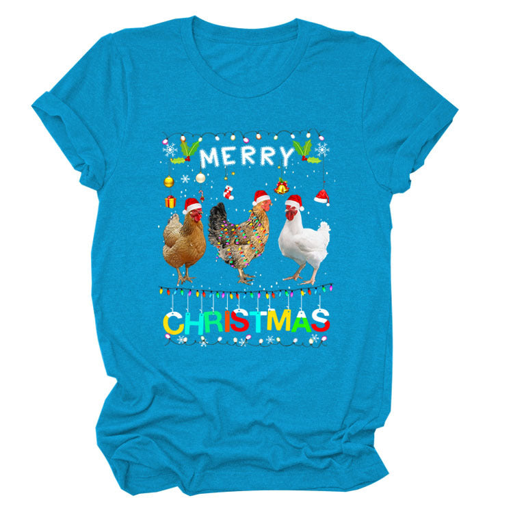 Europe And The United States Christmas Printed Casual Ladies Short-sleeved T-shirt