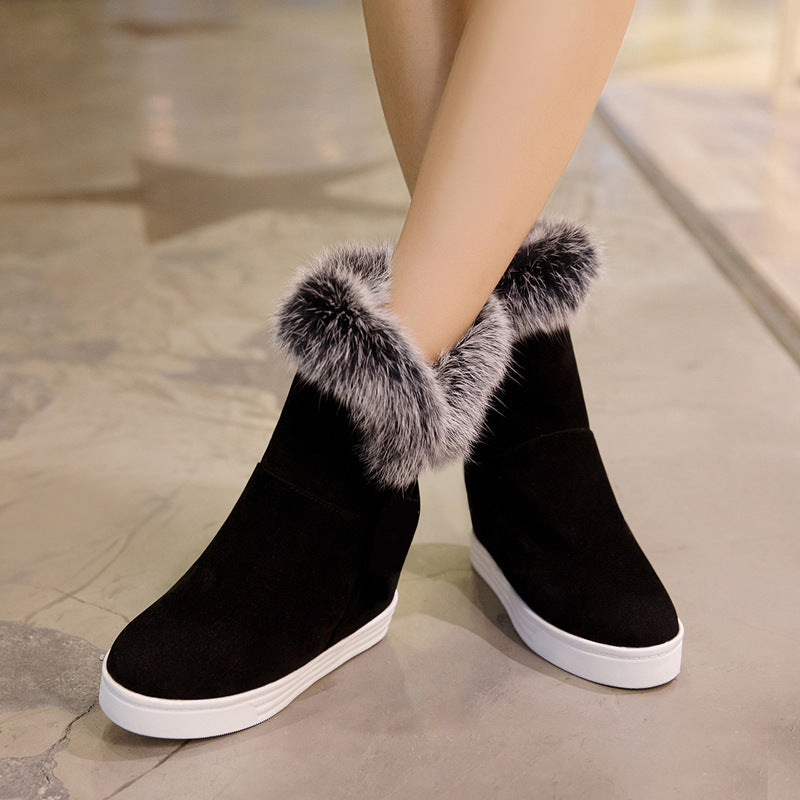 Casual Women's Fur Collar Frosted Short-tube Snow Boots