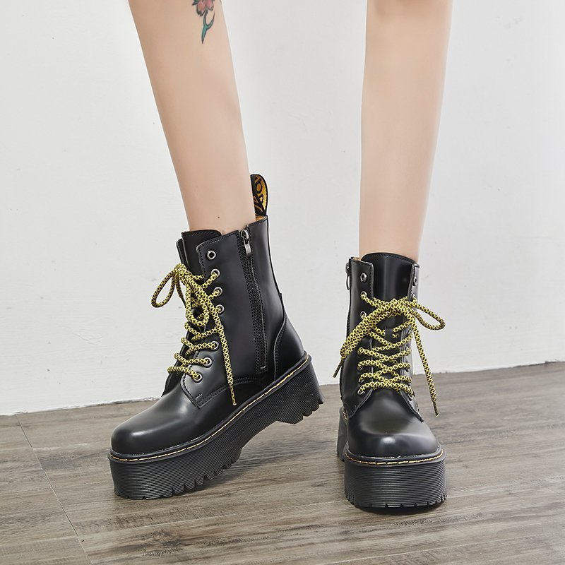 Women's Thick-heel Non-slip Single Boots With Round Toe Front Tie