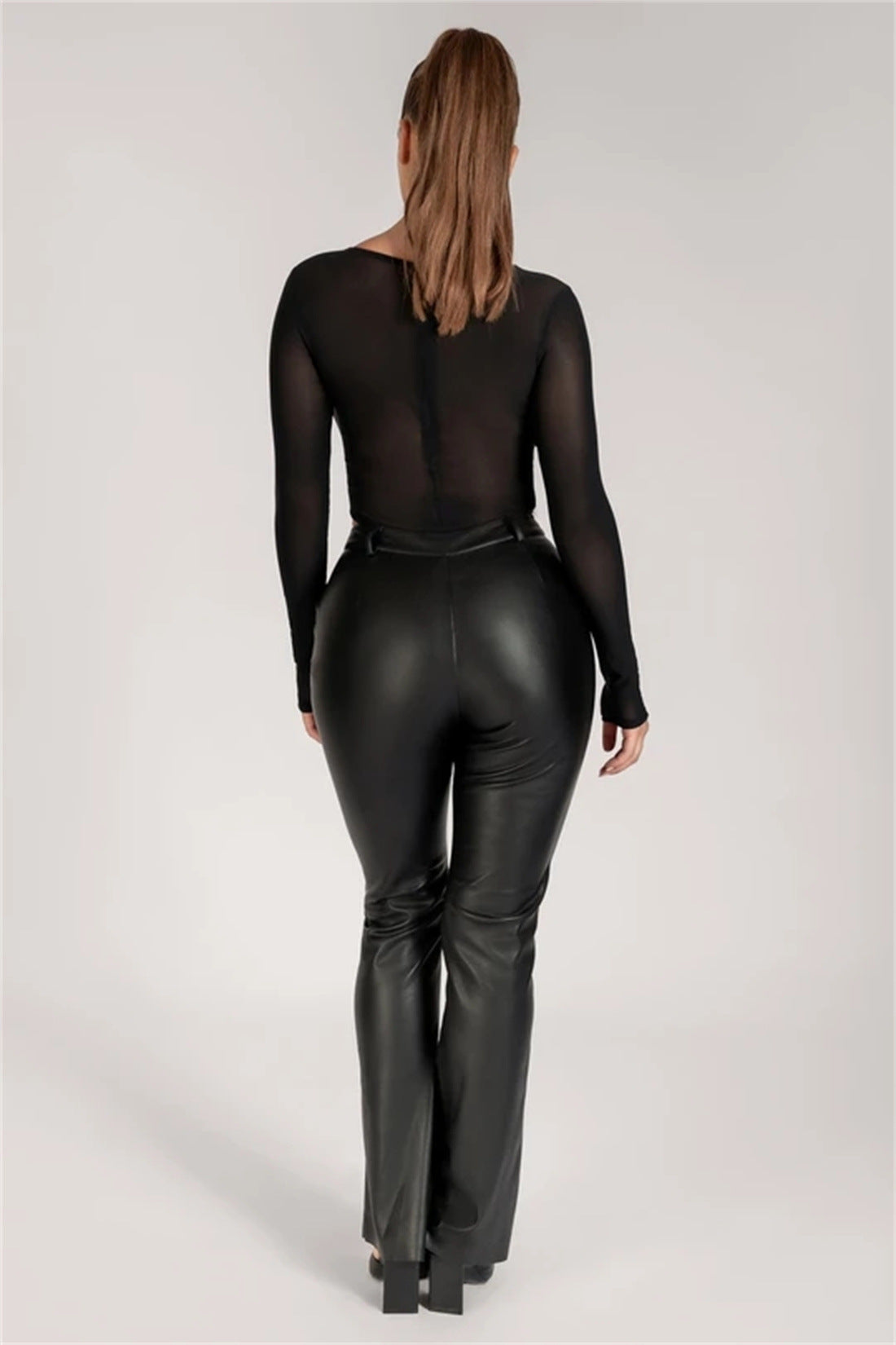 New Solid Color PU Leather Trousers Buttocks