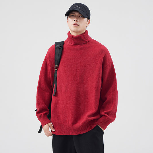 New Autumn Winter High-neck Knit Sweater For Men Japanese-style Vintage