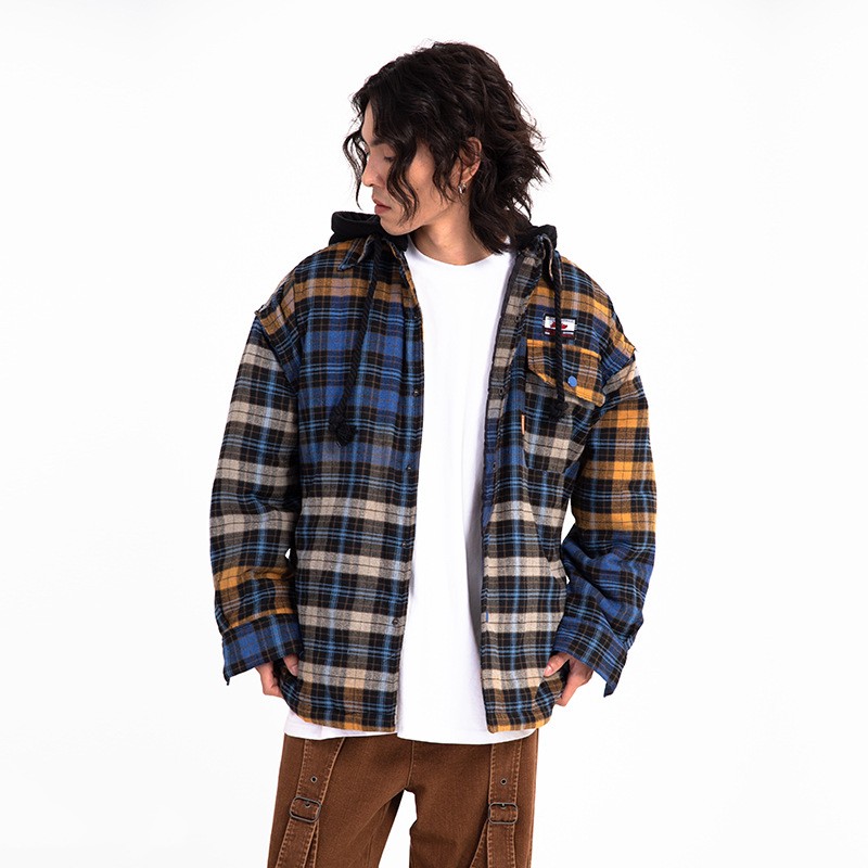 Sticker Embroidery Thickened Plaid Shirt Coat