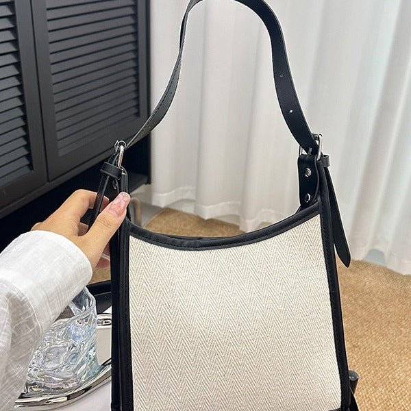 Korean Style All-match Stitching Canvas Underarm Bag Large Capacity