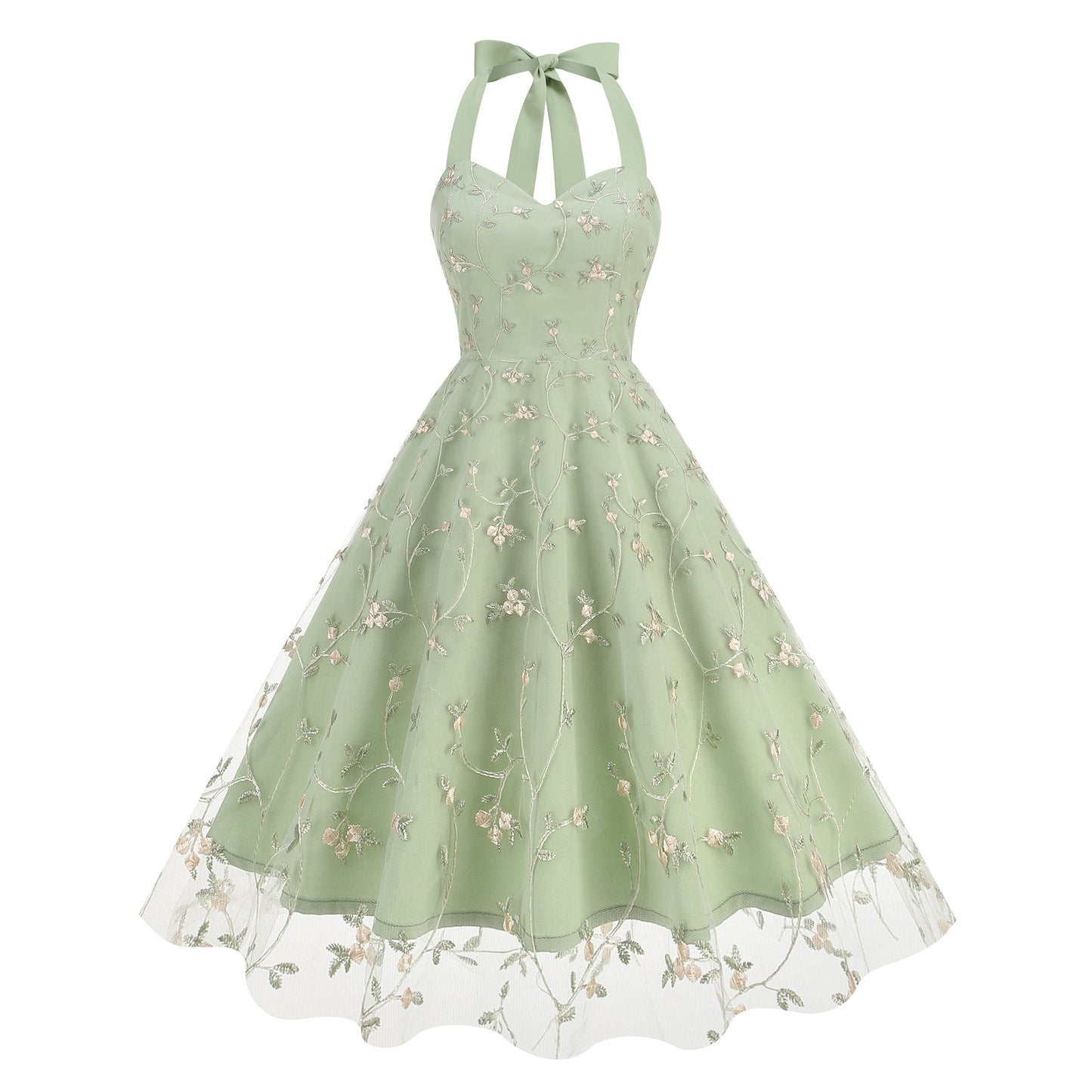 Elegant And Fashionable Gown With Mesh And Embroidery