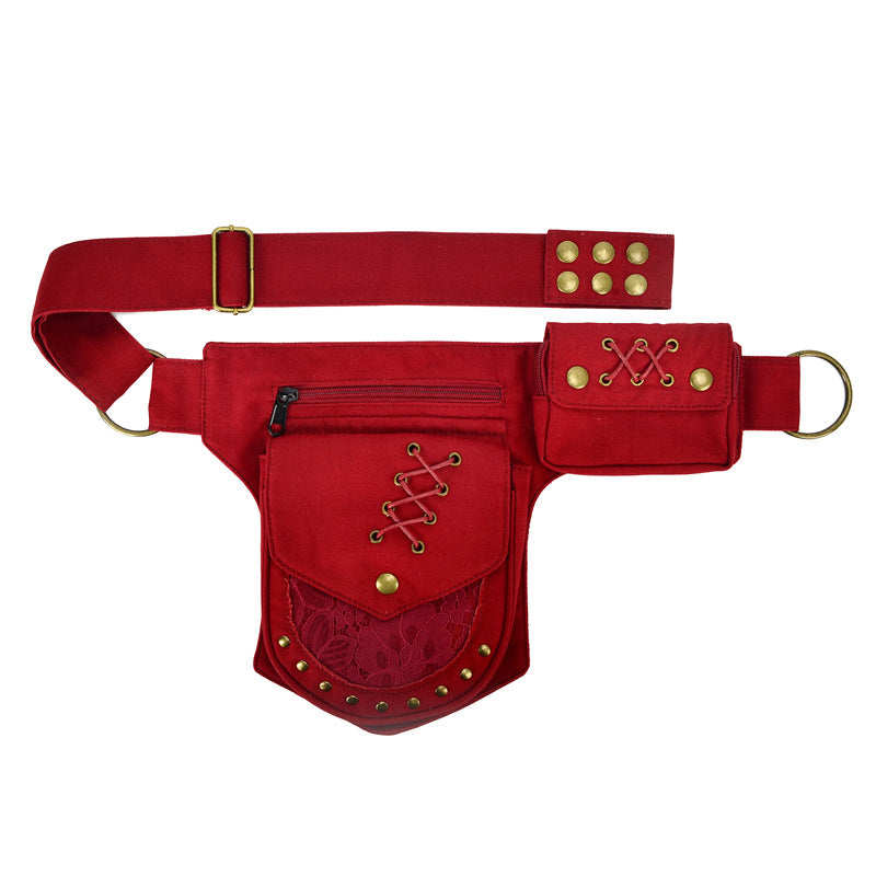 Men's And Women's Waist Retro Rivet Storage Multifunctional Crossbody Bag