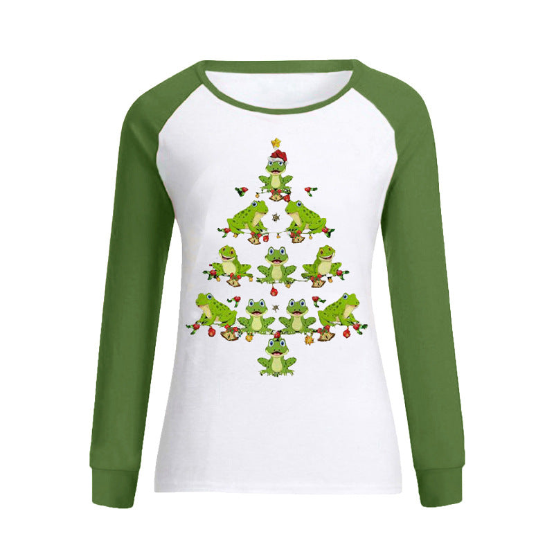 Dame Juleprintet Rundhalset Langærmet T-shirt