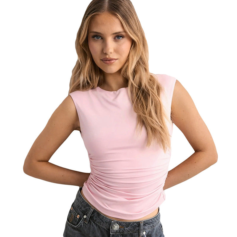 Europæisk og amerikansk ensfarvet off-neck rygløs slim fit T-shirt-top