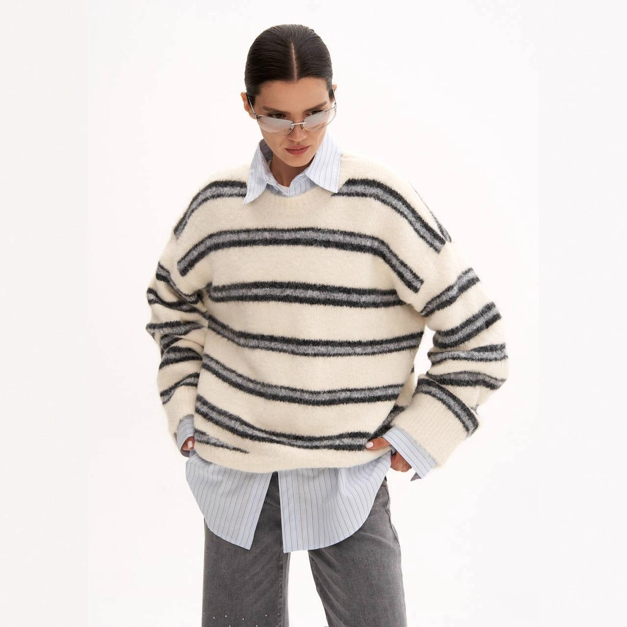 Women's Striped Color-block Sweater