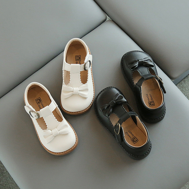 Children's Fashion Solid Color Bow Leather Shoes