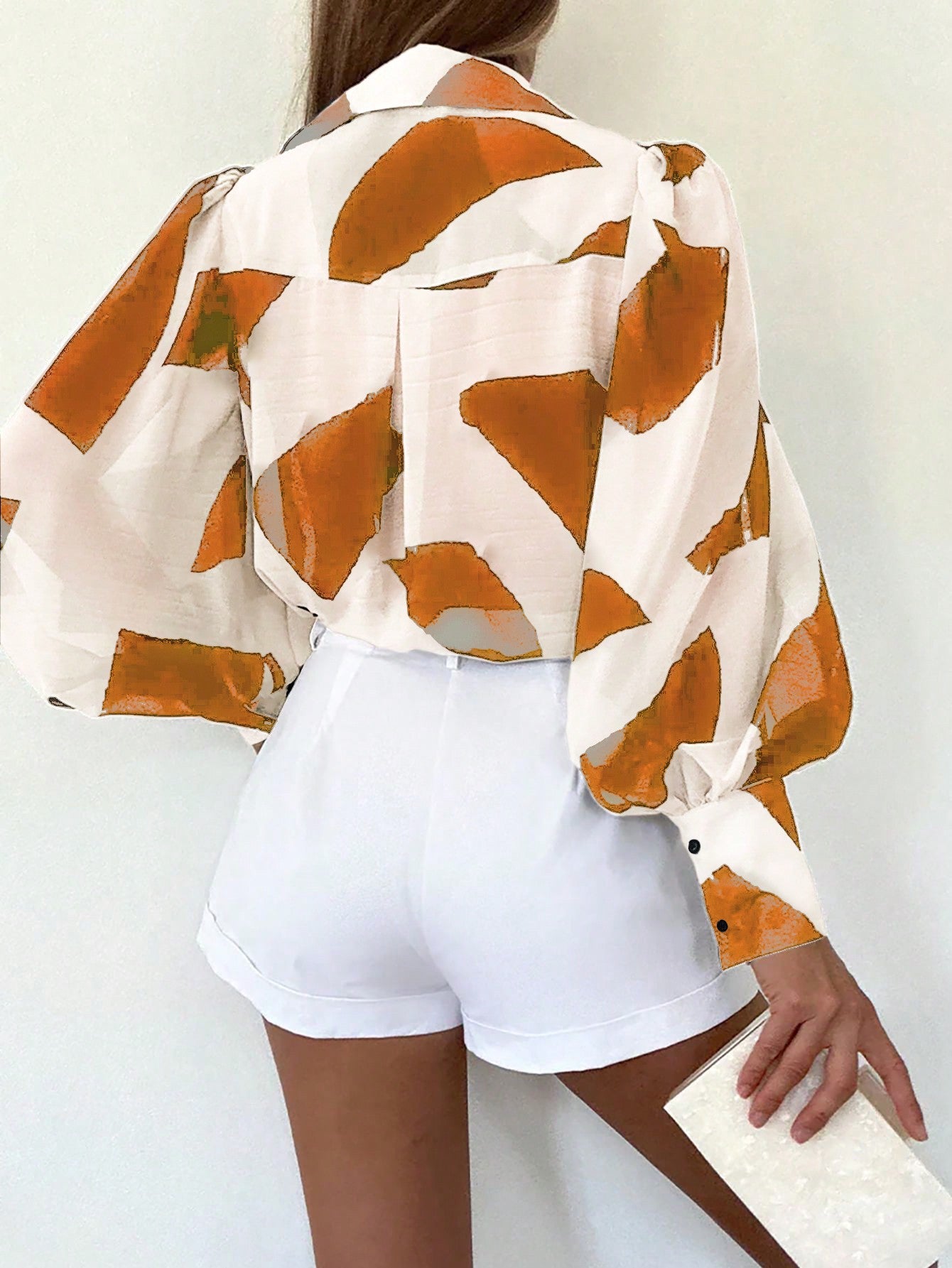 Bluse med lange ærmer og heldækkende print, skjortekrave, afslappet hverdag