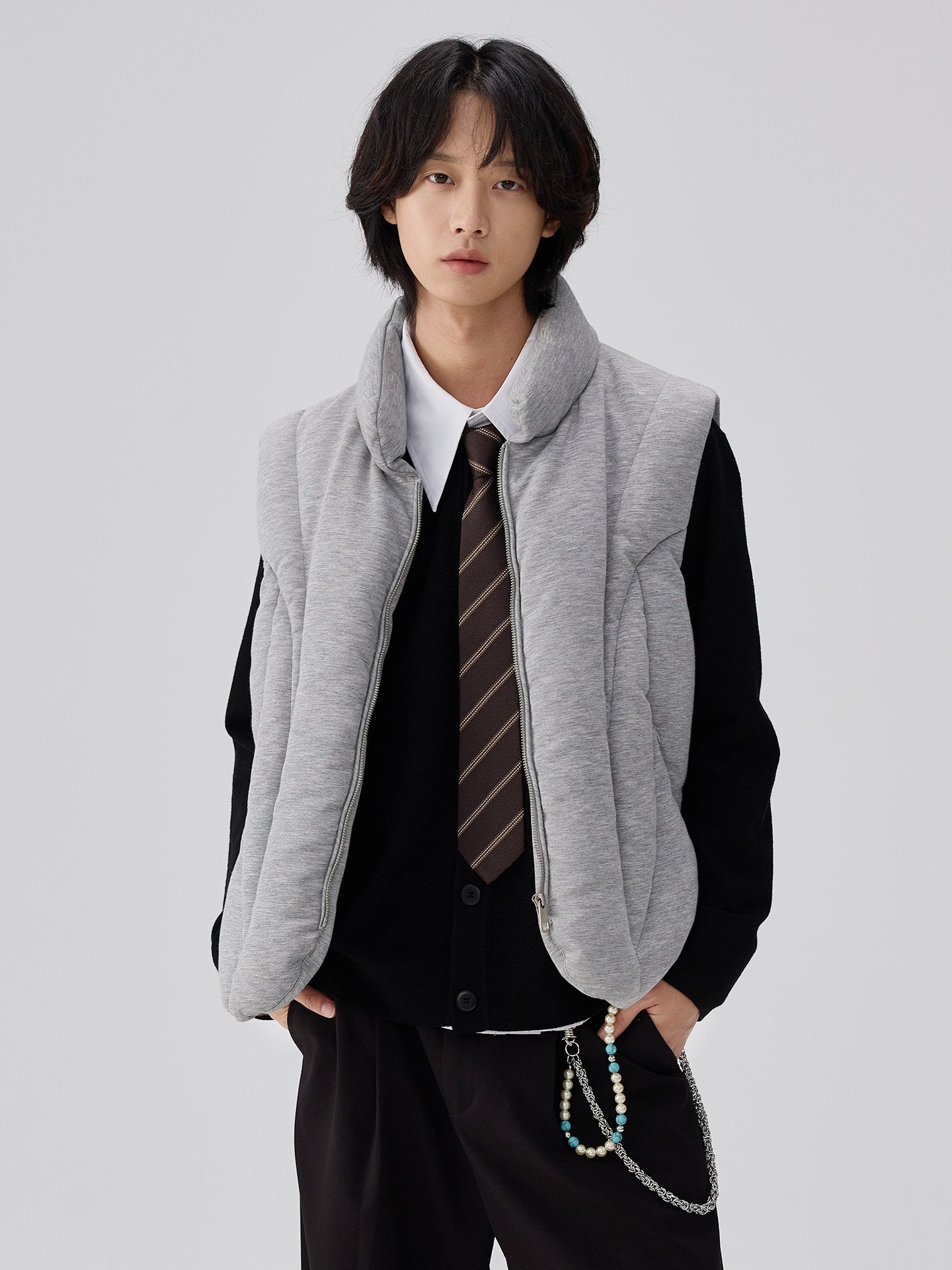 Asymmetrical Deconstructed Soft And Airy Stand-collar Sleeveless Vest