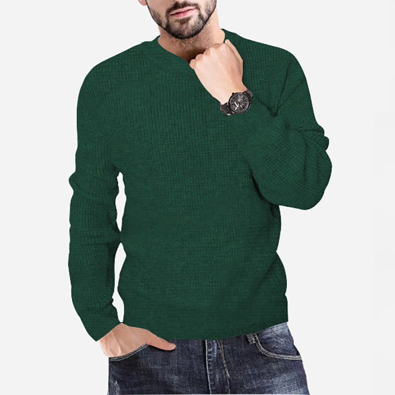 New Men's Knitting Round Neck Pullover Waffle Solid Casual